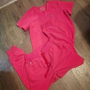 Figs womens scrubs Zamora jogger one pocket SMALL PETITE SHOCKING PINK